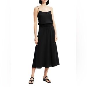 THEORY Silk Rib-Knit Waist Midi-Dress Black S